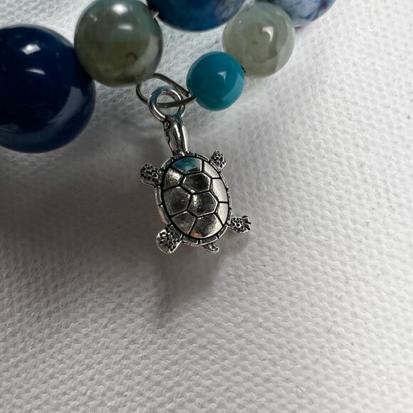 Hand Beaded Coil Statement Bracelet Beachy Turquoise Beads and Mixed Metals - Picture 8 of 10